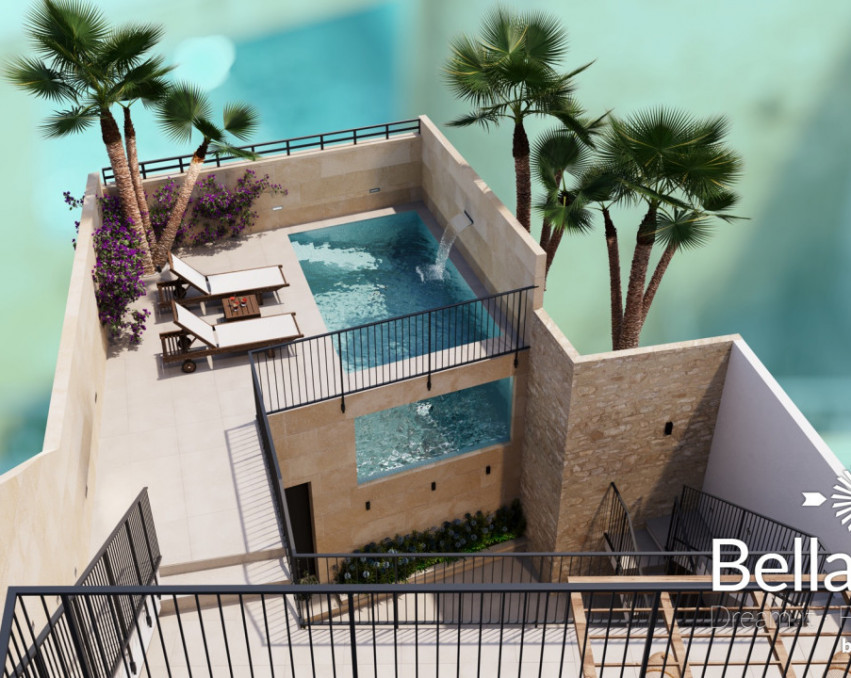 Hybrid master townhouse with pool and sea views in Ses Salines - new innovative concept